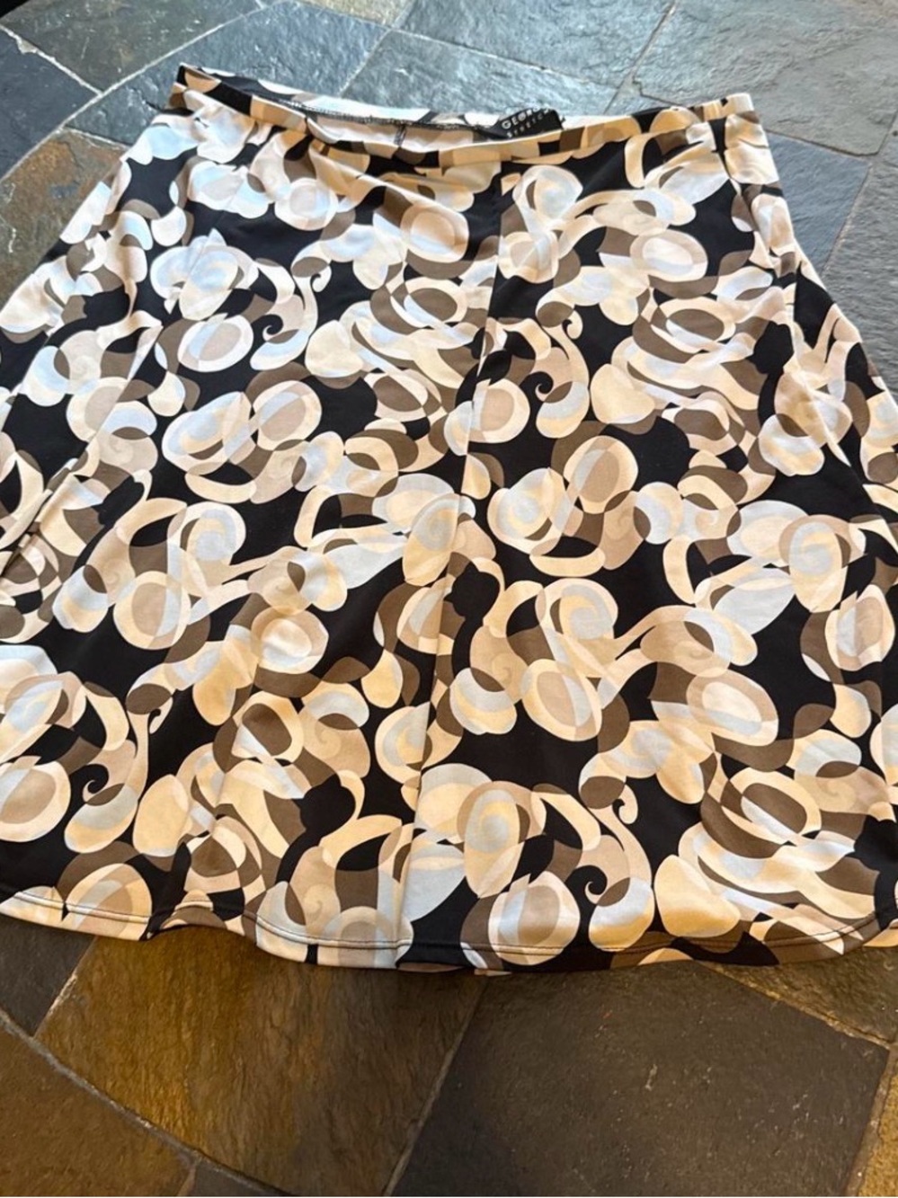 George Black A-Line Skirt with Cream & Tan Swirl Print